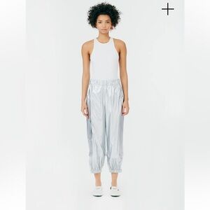 Tibi Metallic Nylon Pull On Jogger in Silver S